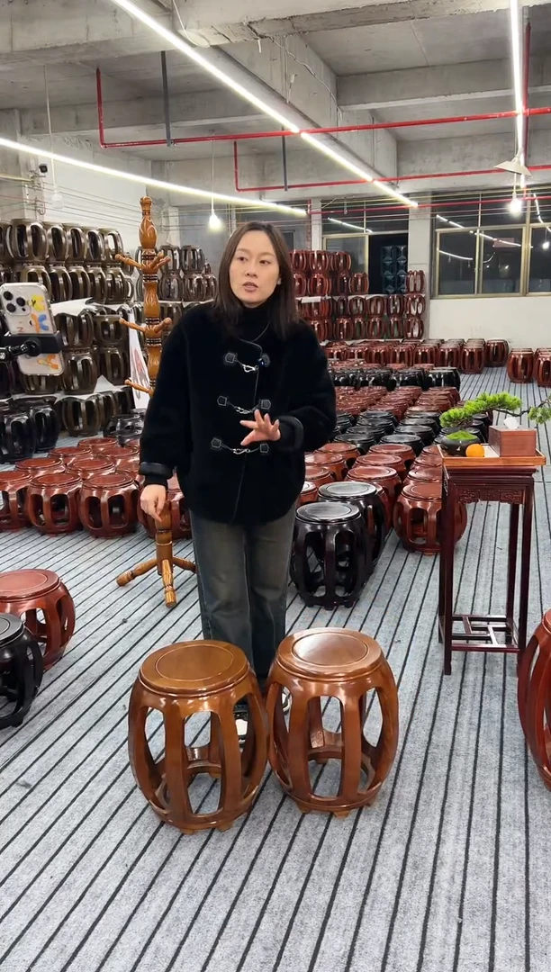 【闪购商品】花梨木类家具一对 金花梨胡桃色大号鼓凳 瑕疵