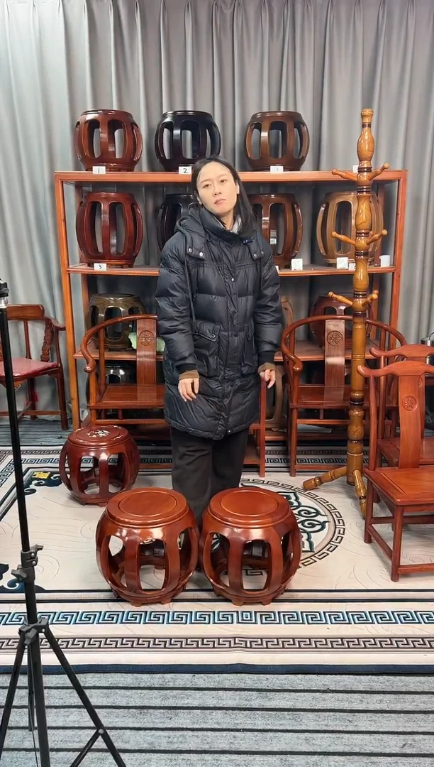 【闪购商品】花梨木类家具一对 金花梨花梨色小号鼓凳 微瑕