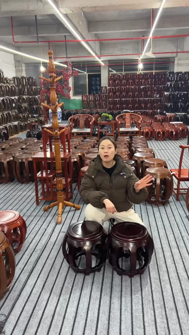 【闪购商品】花梨木类家具一对 金花梨酸枝色小号鼓凳 微瑕