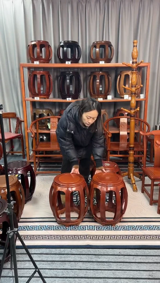 【闪购商品】花梨木类家具一对 金花梨花梨色大号鼓凳 微瑕