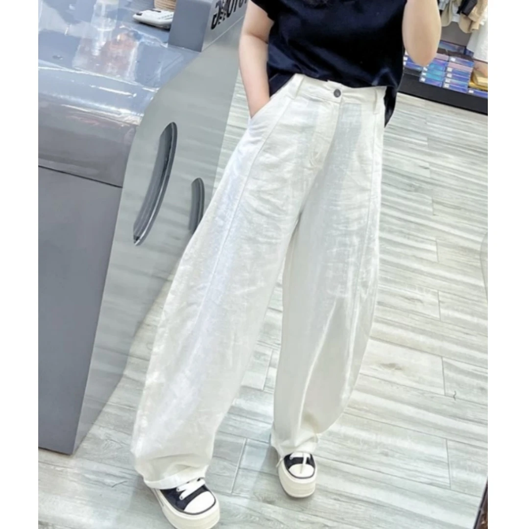 白色窄版阔腿休闲裤子女夏季新款香蕉裤拖地宽松显瘦弯刀裤