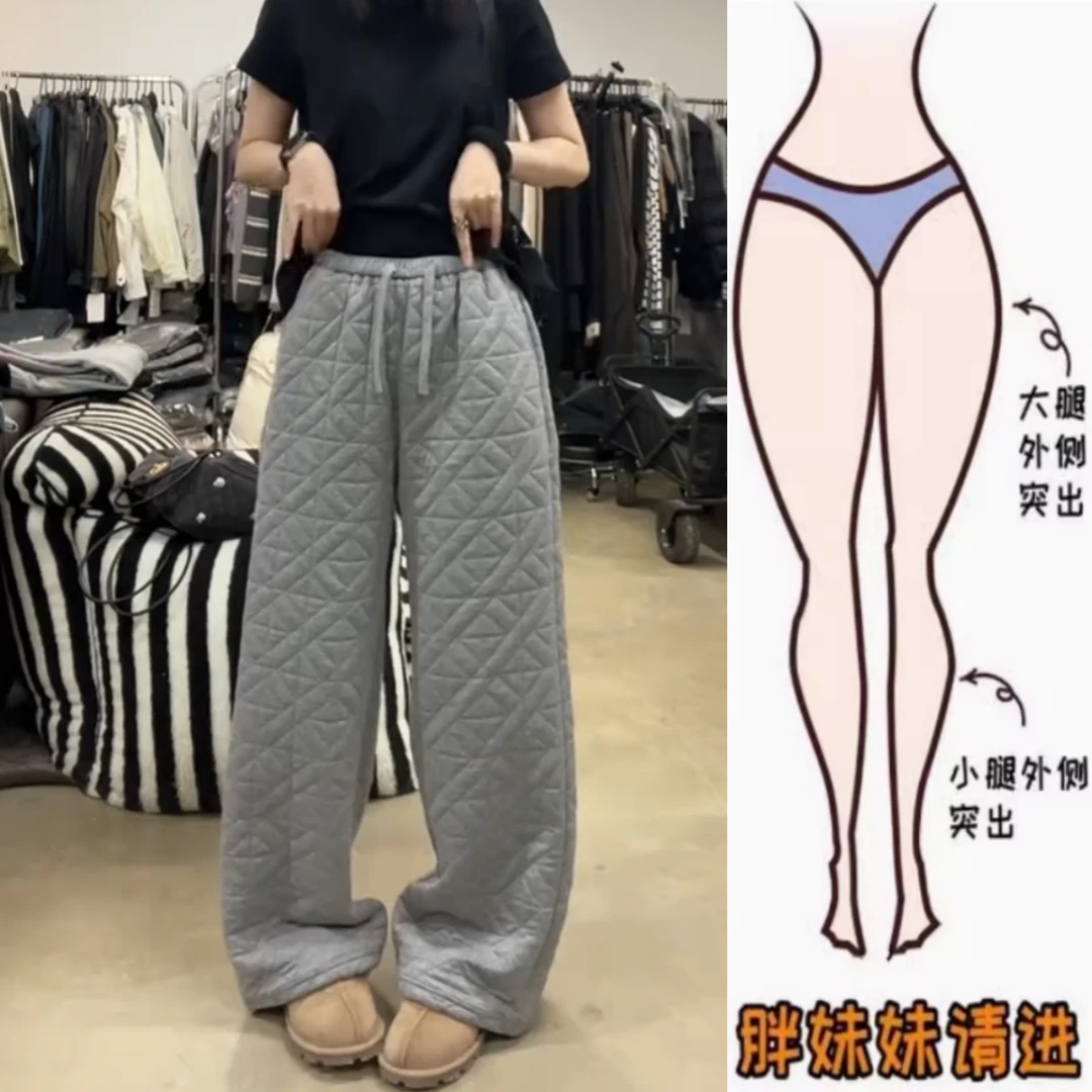景倩妮今年流行简约夹棉休闲裤2025年春季新款高腰显瘦宽松阔腿裤