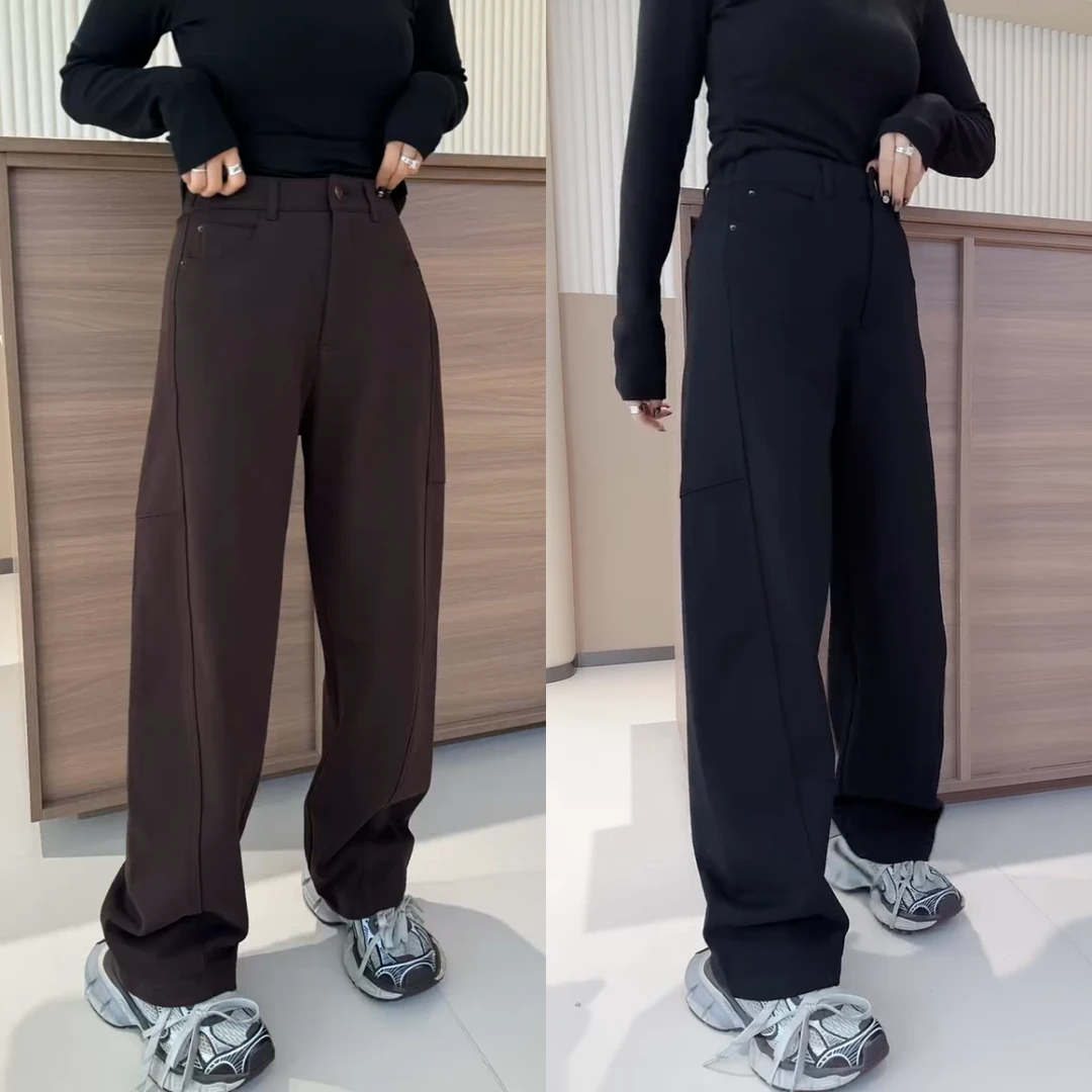 景倩妮咖色弯刀裤牛仔裤子2025夏季新款小个子高腰宽松显瘦香蕉裤