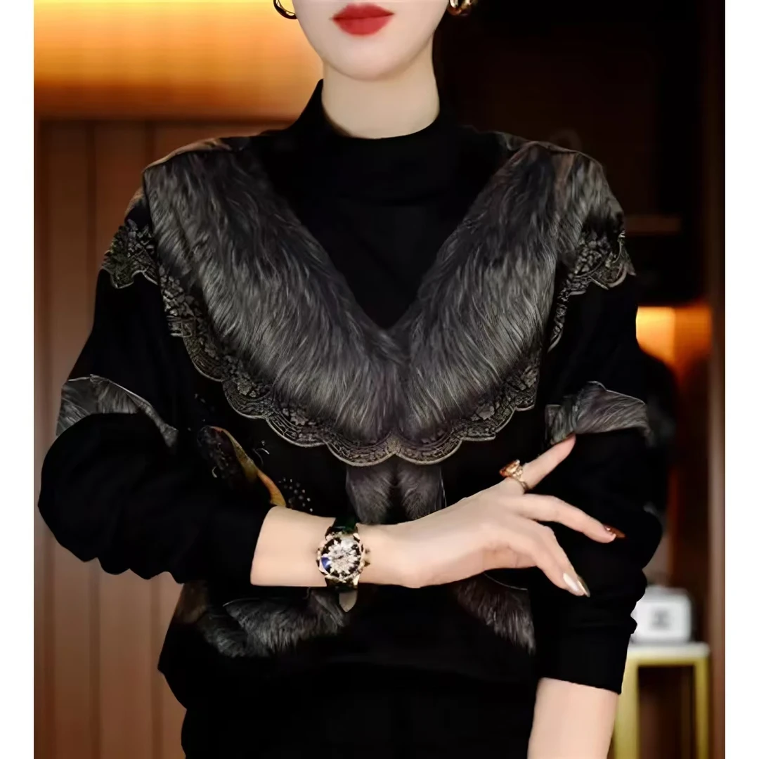 新高端印花女显瘦显白百搭减龄气质时尚套头上衣