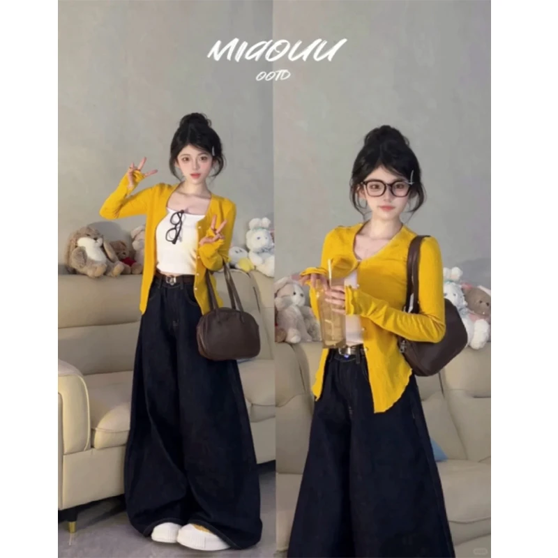 黄色开衫外搭针织衫上衣女薄款外套2025早春新款女装初秋韩系穿搭