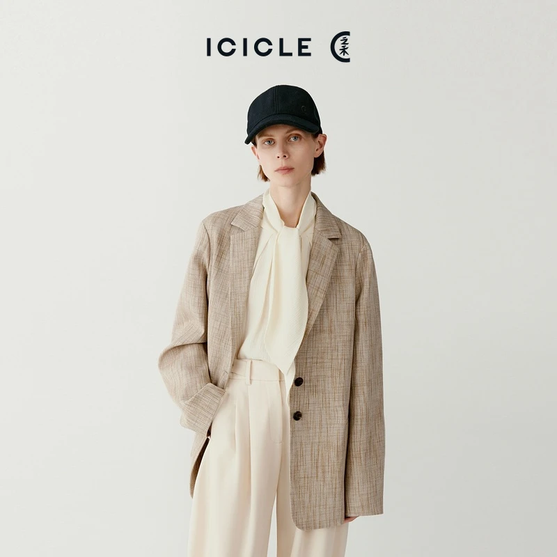 ICICLE之禾女装丝毛棉混纺平布弧形袖单西