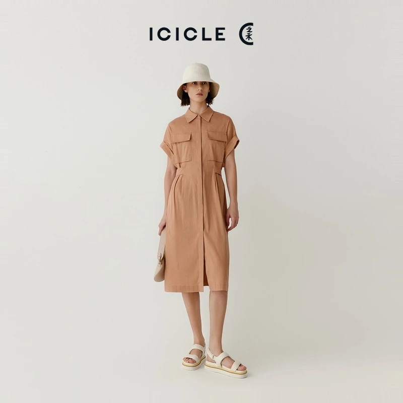 【臻选裙装】ICICLE之禾女装夏季紧密麻弹衬衫式连衣裙