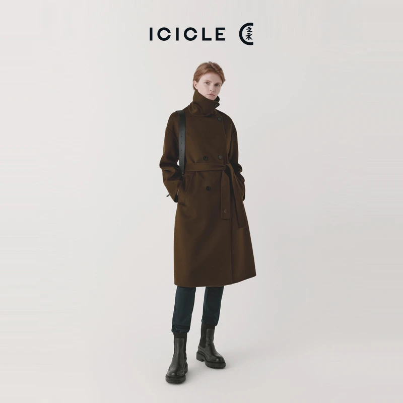 #雅丹老钱风ICICLE之禾女装秋冬款丝羊毛双面呢大衣秋冬美拉德风
