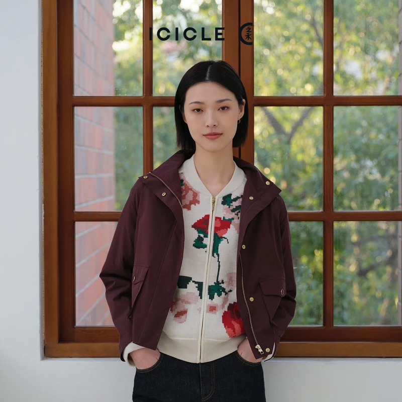 ICICLE之禾女装高密府绸贴袋休闲高领休闲短外套