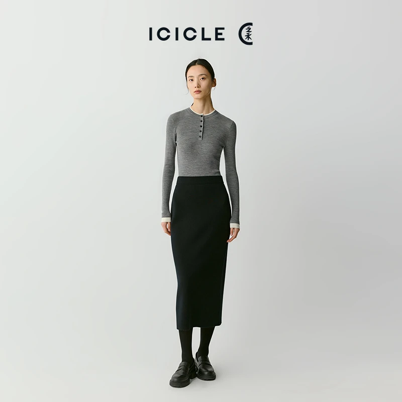 ICICLE之禾女装冬季新款羊毛羊绒长款半身裙