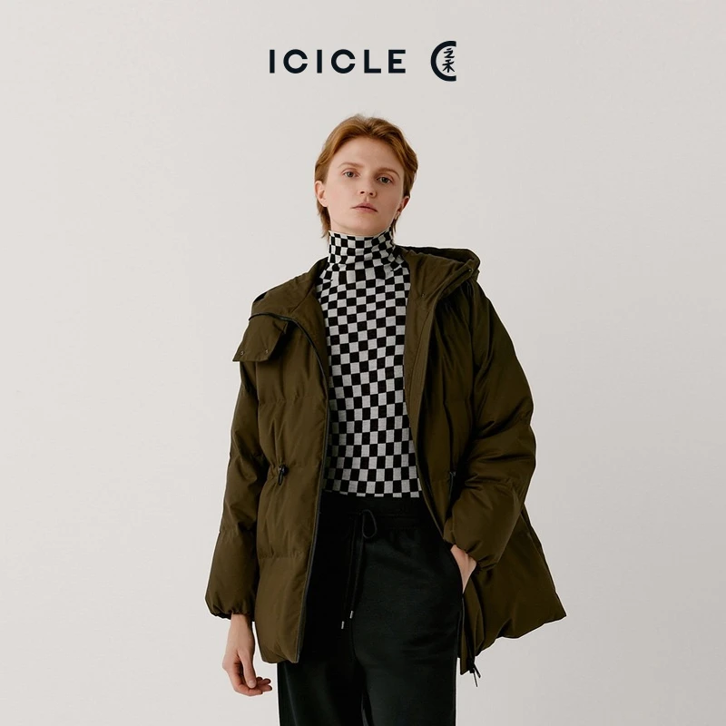 【露珠系列】ICICLE之禾女装薄丝毛精纺色织连帽羽绒服1358