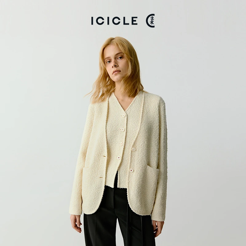 ICICLE之禾女装秋冬季高级感绵羊毛山羊绒开衫针织衫