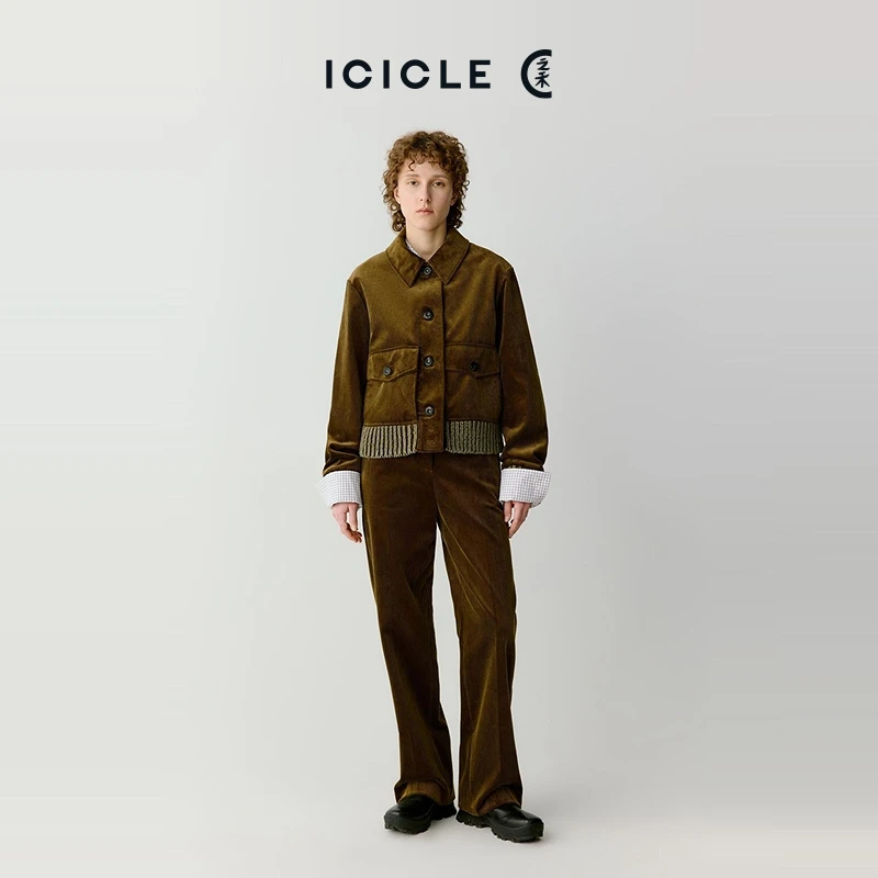 【琥珀流光】ICICLE之禾女装全棉灯芯绒车票口袋阔腿裤0568