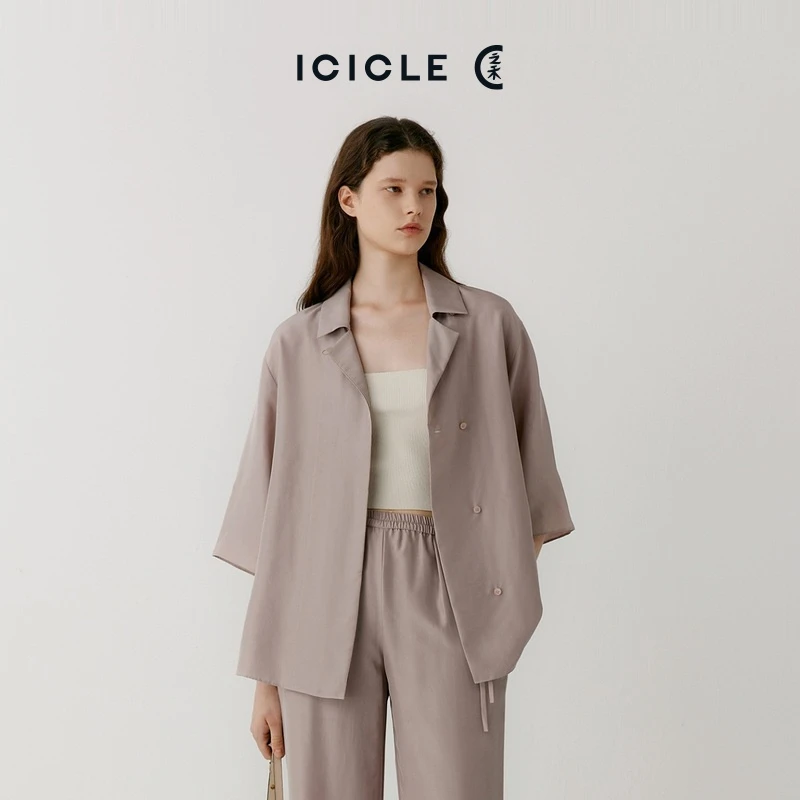 【售罄】ICICLE之禾女装夏季砂洗电力纺衬衫式上衣