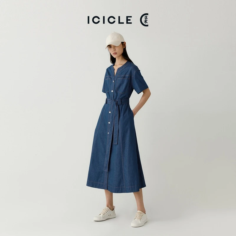 【土壤牛仔】ICICLE之禾女装夏季牛仔布显瘦双口袋连衣裙