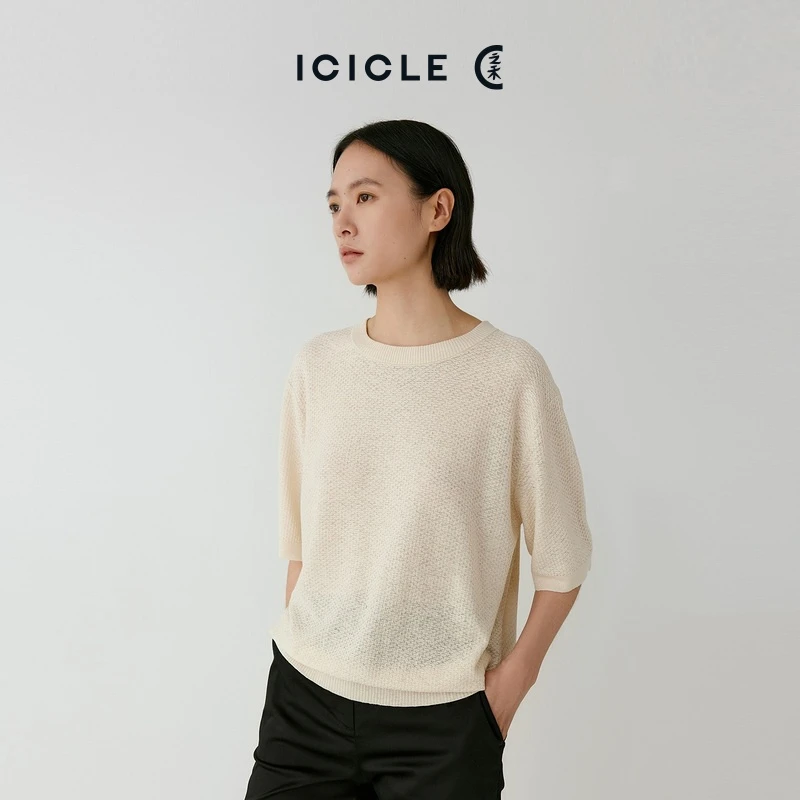 #雅丹老钱风ICICLE之禾女装秋冬麻丝混纺圆领时尚宽松套衫