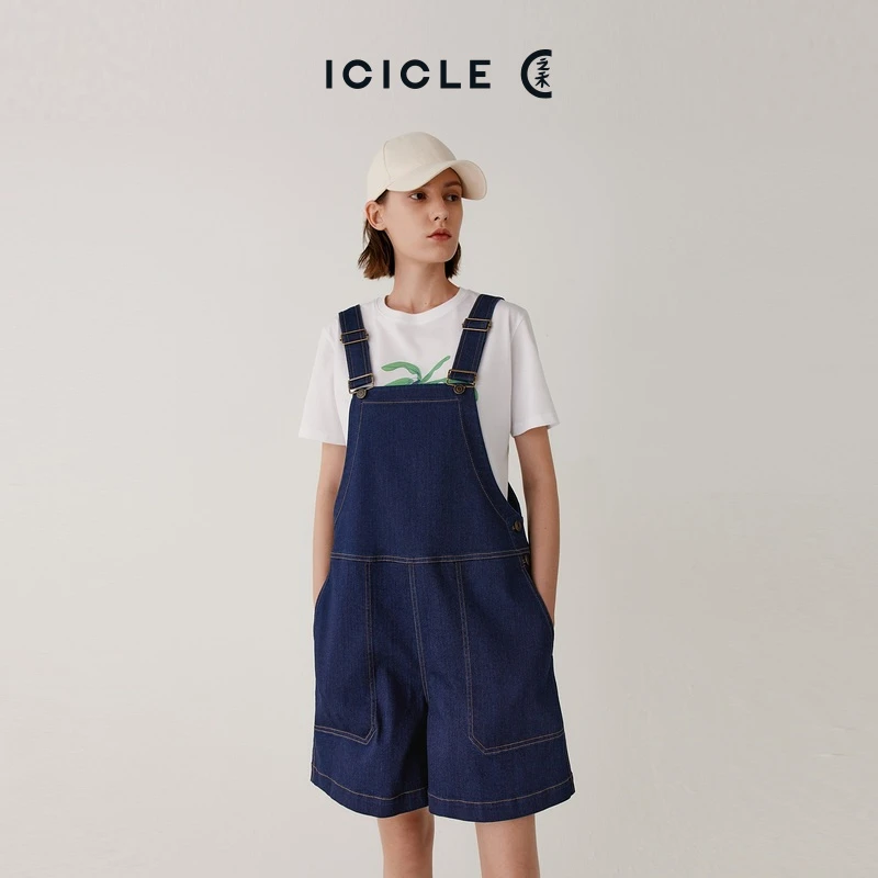 【土壤牛仔】ICICLE之禾女装夏季超弹斜纹牛仔背带短裤