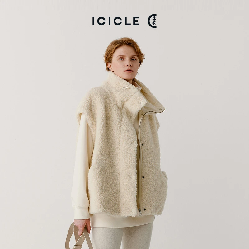 ICICLE之禾女装春季骆驼绒羊毛剪绒棉背心
