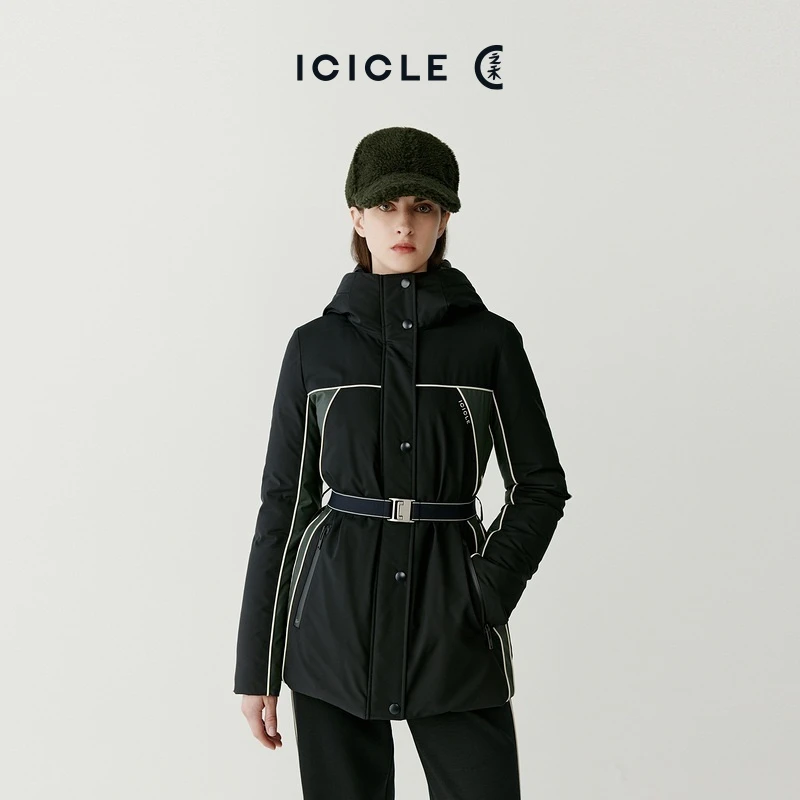 【Hug羽绒服】ICICLE之禾女装羊毛平纹布连帽羽绒服0768