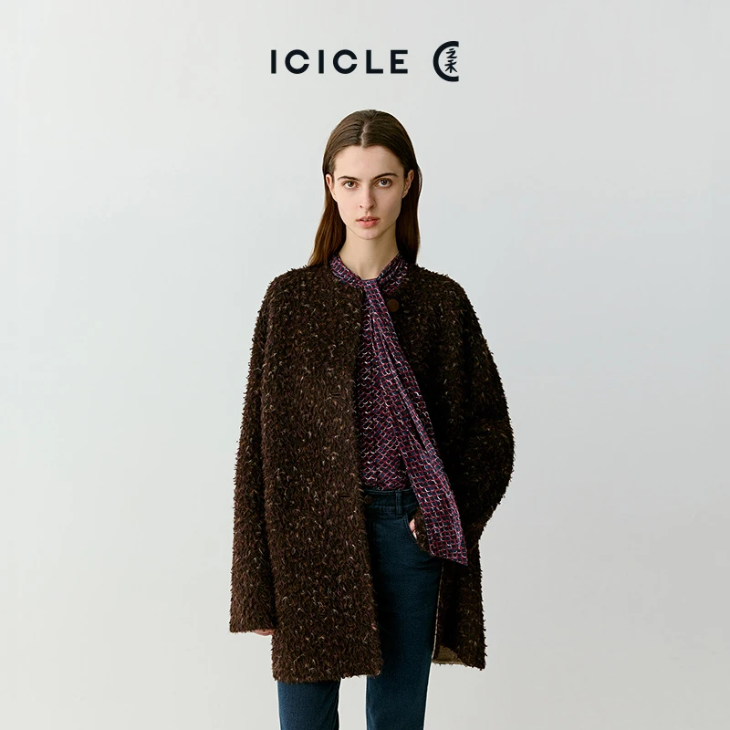 【琥珀流光】ICICLE之禾女装秋冬羊毛羊驼混纺双面长毛提花短款大衣