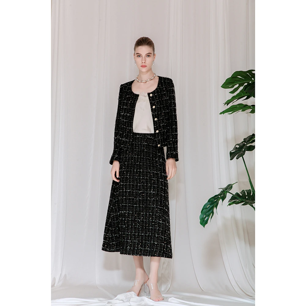 高级时装“红毯之夜”套装显气质显瘦粗花呢长款秋冬时尚优雅
