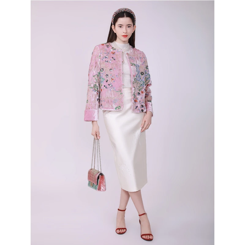 玉兰悠悠高级时装“园林雪景”刺绣国风外套新中式时尚重工精致华丽