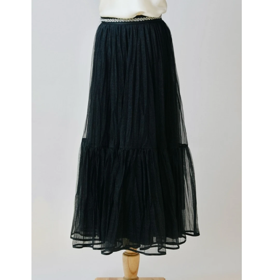 玉兰悠悠春夏款‘’千金必备‘腰头钉珠网纱半裙气质休闲百搭高级