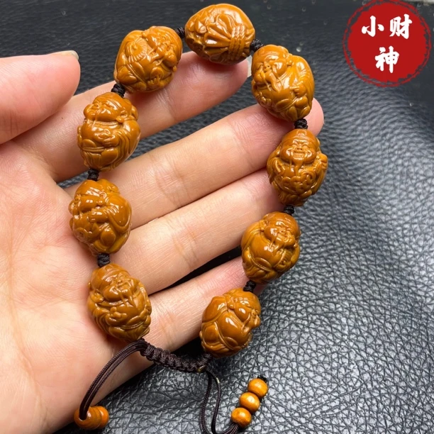 小尺寸小财神男士女生可戴橄榄核雕手工文玩手串吊坠