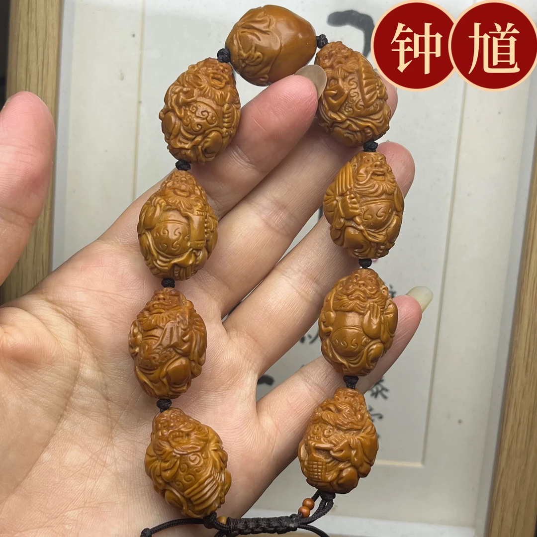 精修款铁核钟馗橄榄核雕手工文玩手串