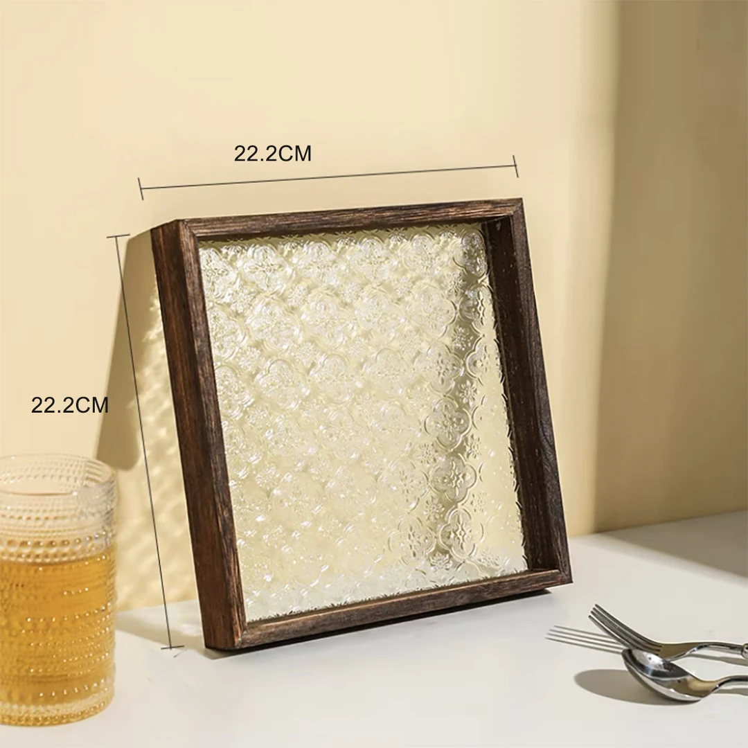 复古海棠花托盘收纳盘正方形茶盘家用实木点心盘水杯子托盘