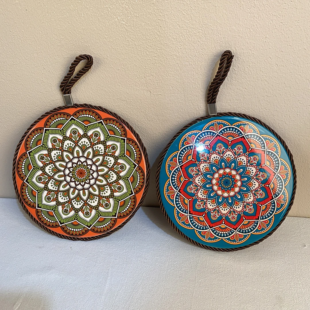 【一套2个】曼陀罗手工陶瓷复古创意碗垫防烫隔热垫防打滑16CM 锅垫