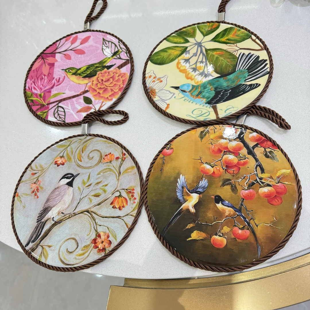 【一套4个】陶瓷锅垫隔热垫陶瓷面品质好带挂绳圆形碗垫（不含架）