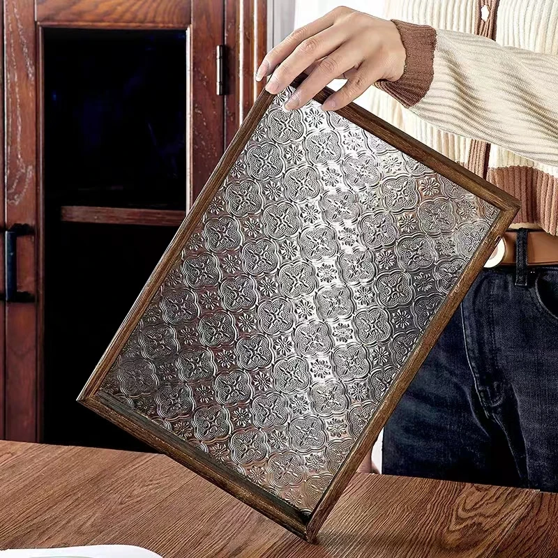 复古海棠花托盘长方形茶盘家用实木点心盘杯子托盘茶具盘子