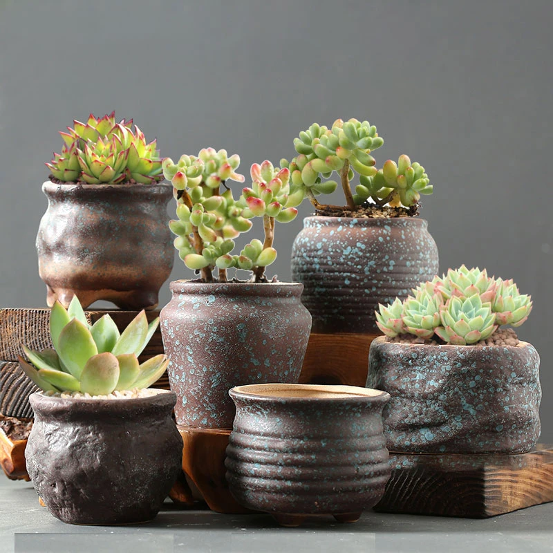 仿古粗陶多肉花盆阳台网红家用植物陶瓷专用陶土小盆清仓捡漏批发