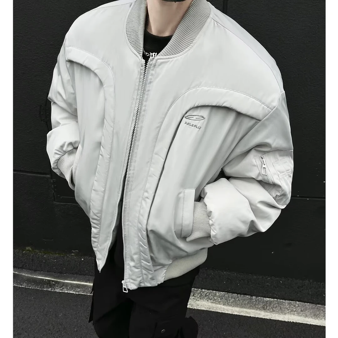 美式棒球服解构弧形飞行员机车夹克棉服保暖棉衣外套秋冬季男女款