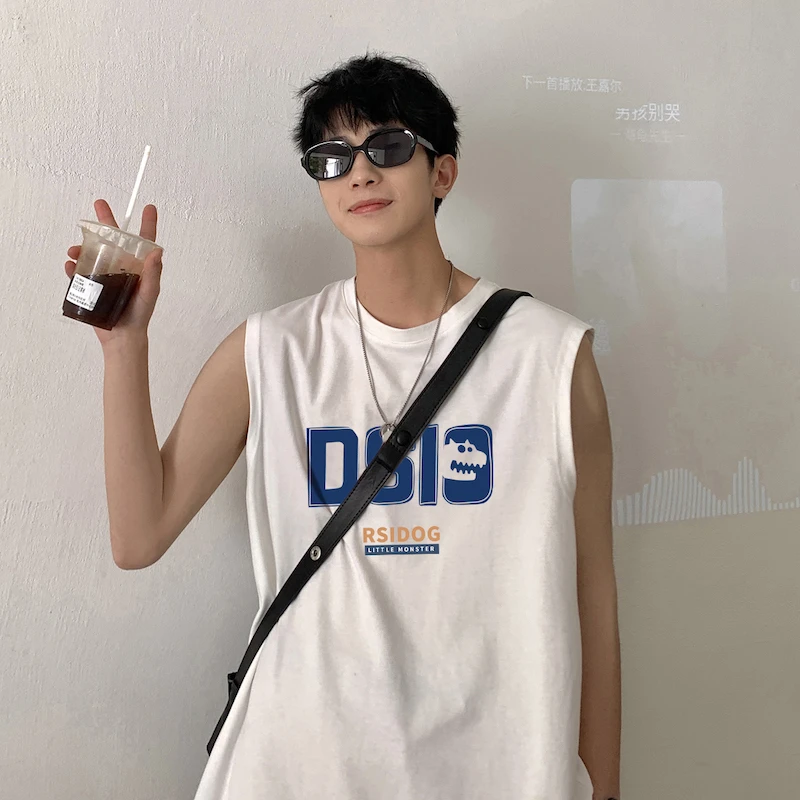 夏季背心男士纯棉宽松坎肩运动汗衫跨栏无袖t恤男潮流健身上衣服