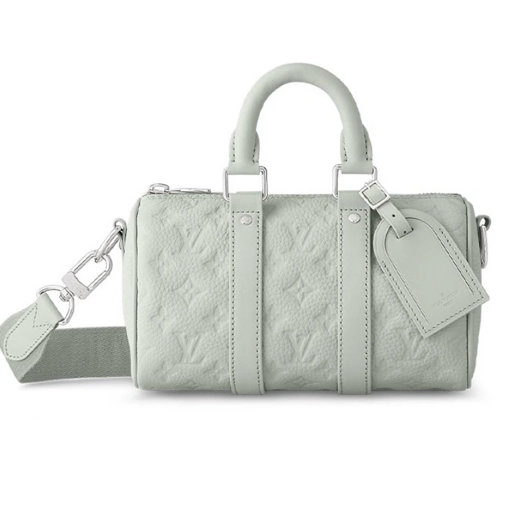 99新 LV 99新LV水泥灰6214牛皮压花Keepall 25男士手提