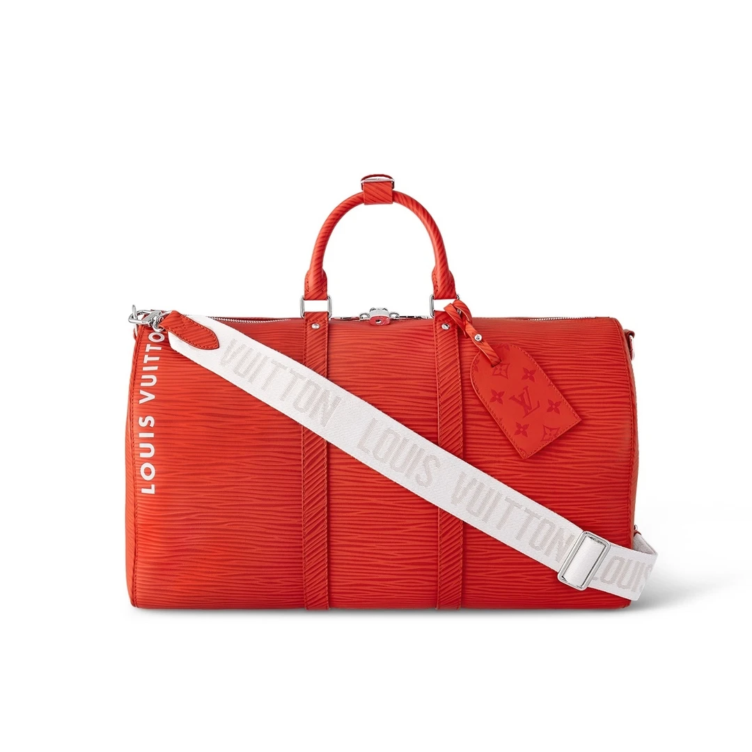 99新 LV 限量款4315红色水波纹牛皮Keepall 50旅行袋行李袋