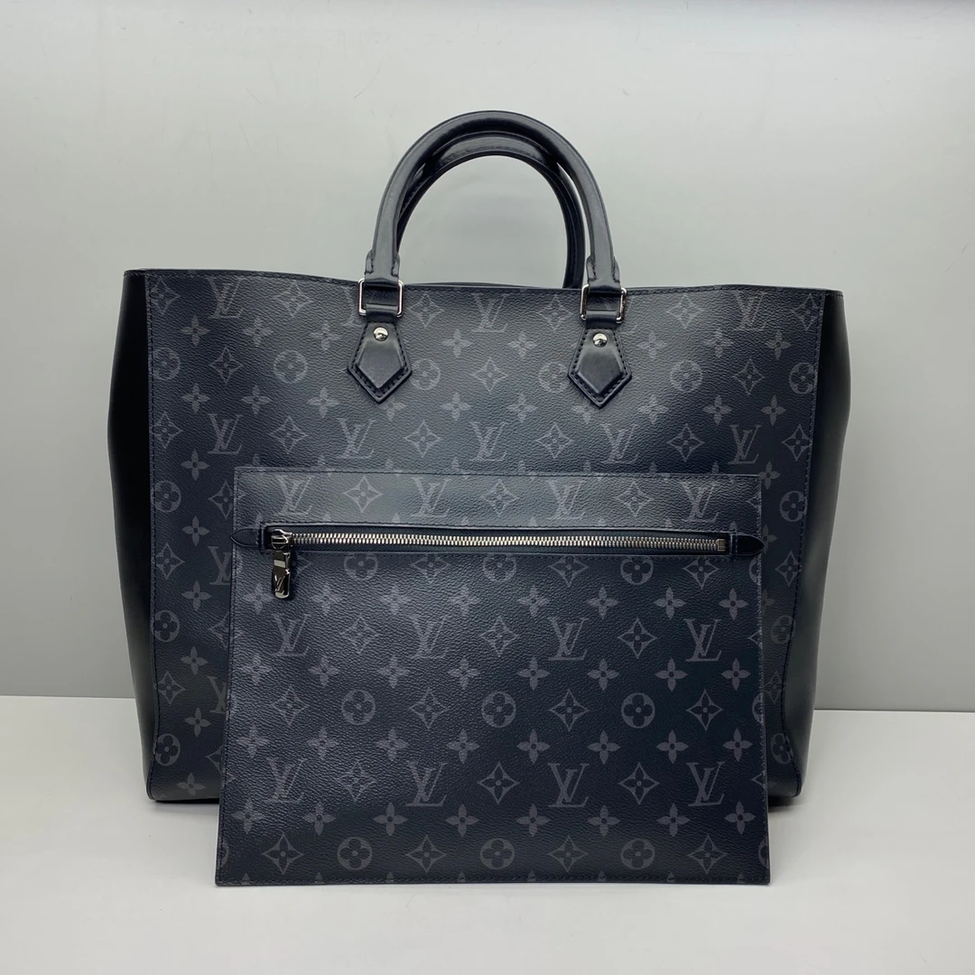 99新 LouisVuitton/路易威登 98新LV SAC黑色老花拼皮4571托特包