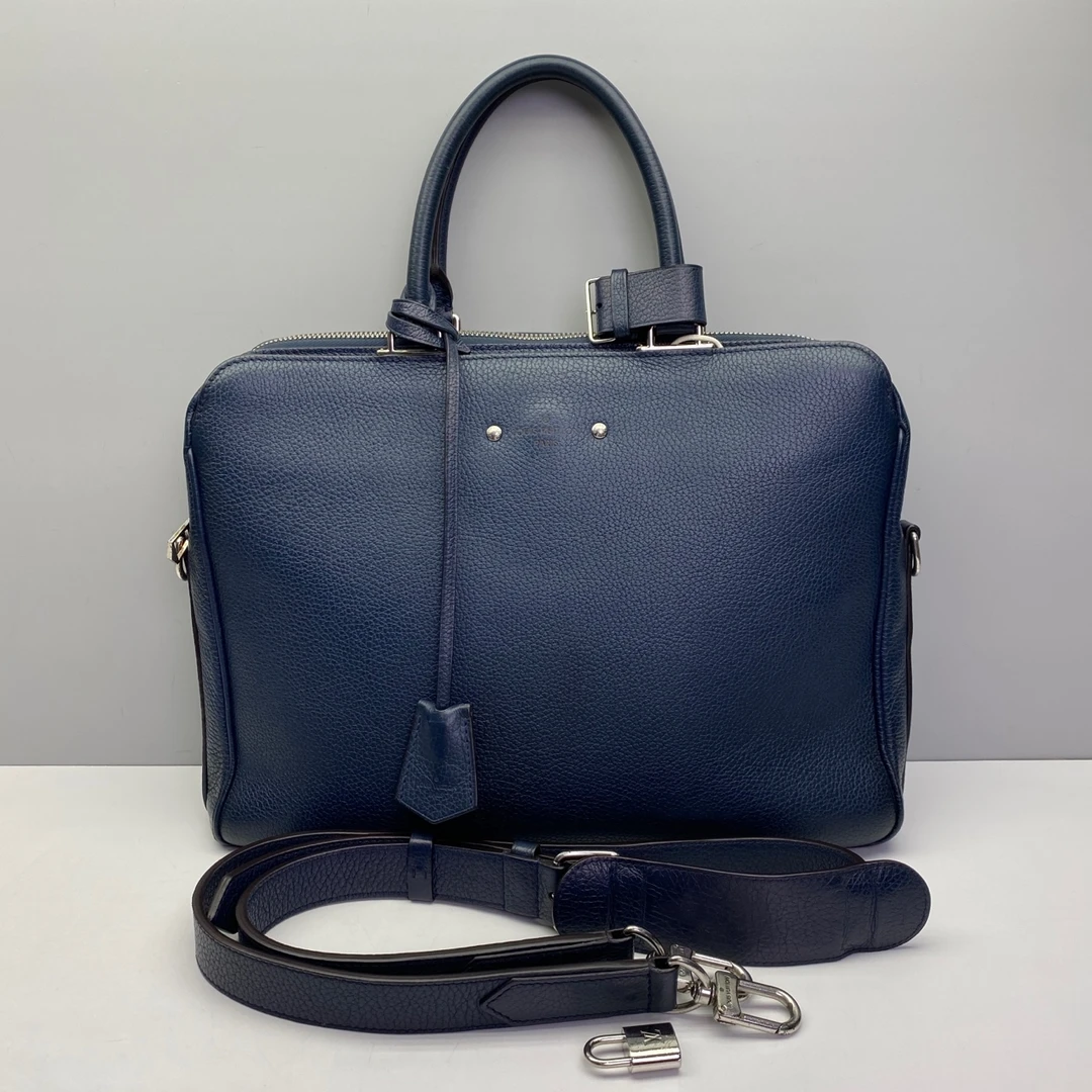 箱包/单肩包 95新LV 8500 Armand系列蓝色颗粒牛皮公文包手提包