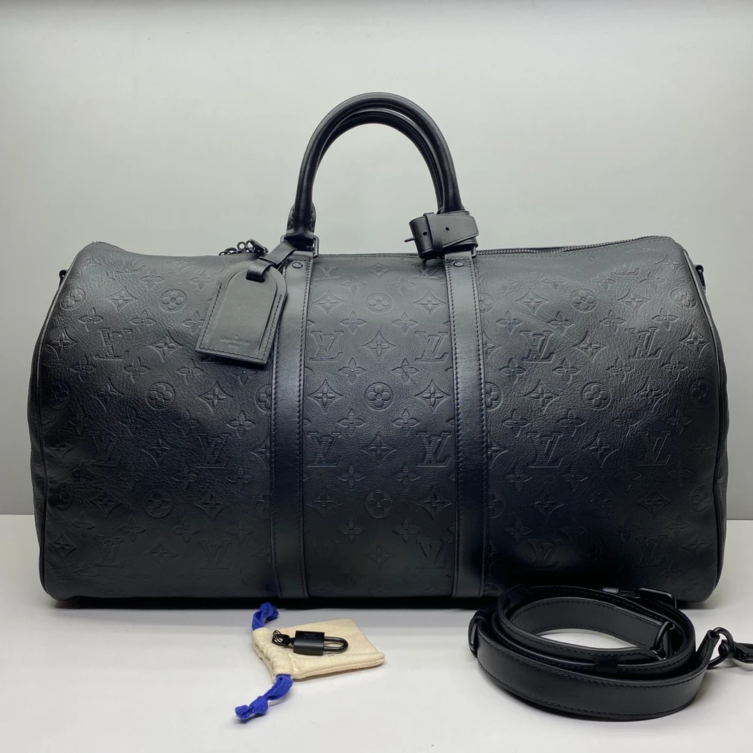 98新LV黑色牛皮压花keepall50男士2922旅行袋行
