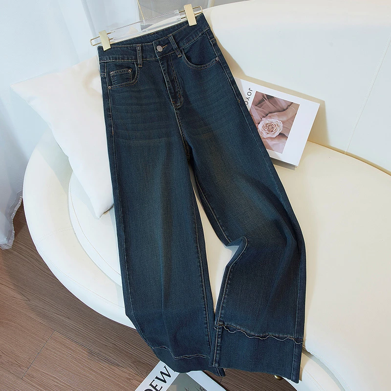 2025新款加绒加厚牛仔裤女显瘦秋冬高腰大码直筒裤八九分烟管裤子