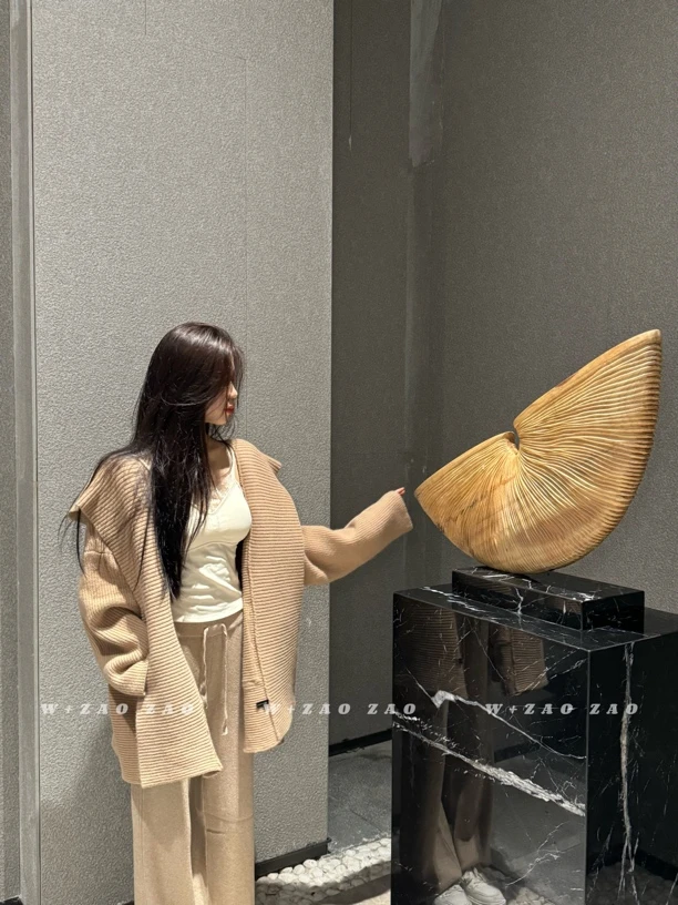 Ｗ枣枣 连帽大开衫毛衣针织外套+吊带内搭+休闲长裤女 060