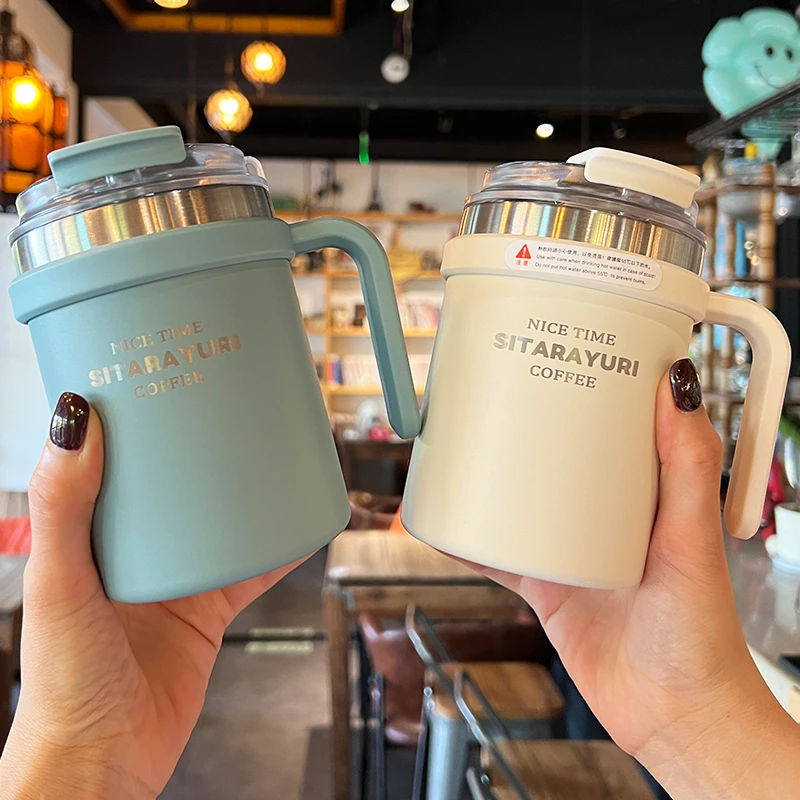 简约大容量保温马克杯带盖304不锈钢办公室咖啡杯男女泡茶水杯子