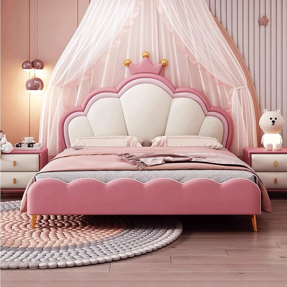 粉色公主床皇冠床女孩可爱床家用儿童房学生床小孩床公主床儿童床