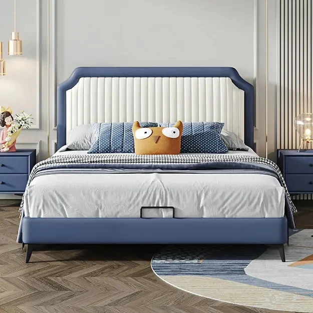 儿童床男孩简约皮床公主床女孩小孩儿童房男童软包床青少年学生床