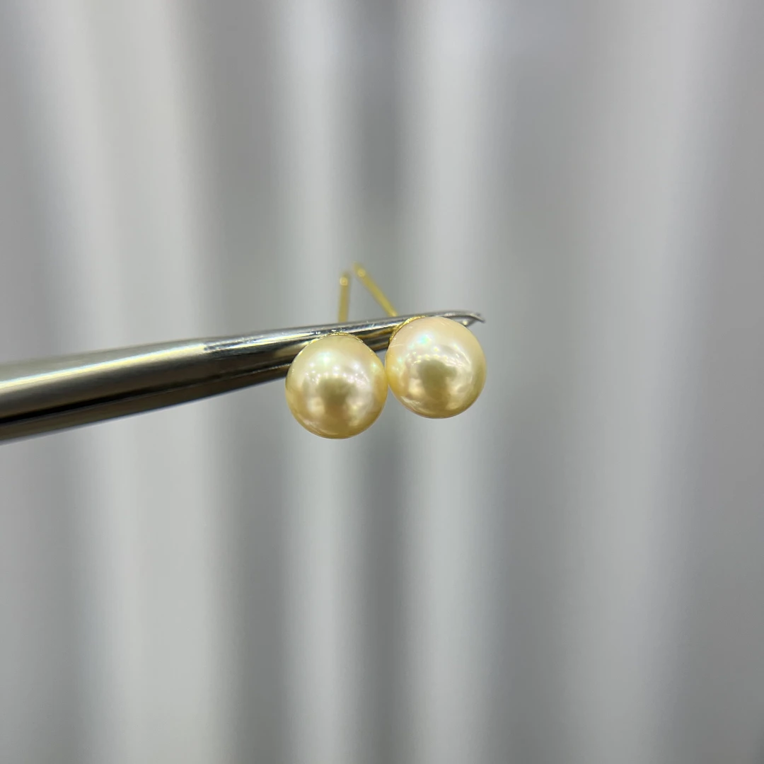 【小彤专属】【花样年华】天然海水羽黄金akoya珍珠耳钉RY8020