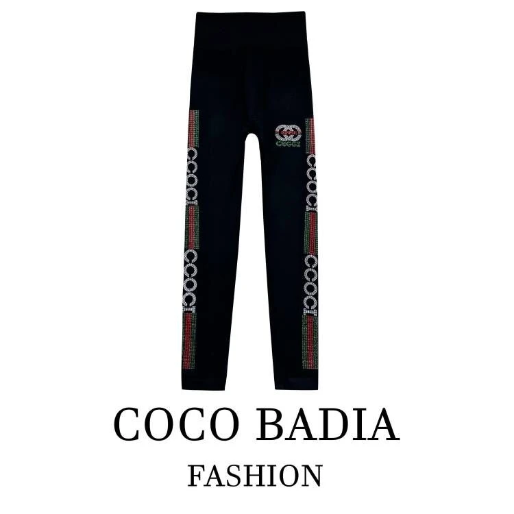 2024&秋冬季重工红绿条烫钻高腰高弹显瘦加绒款打底裤DDK016T