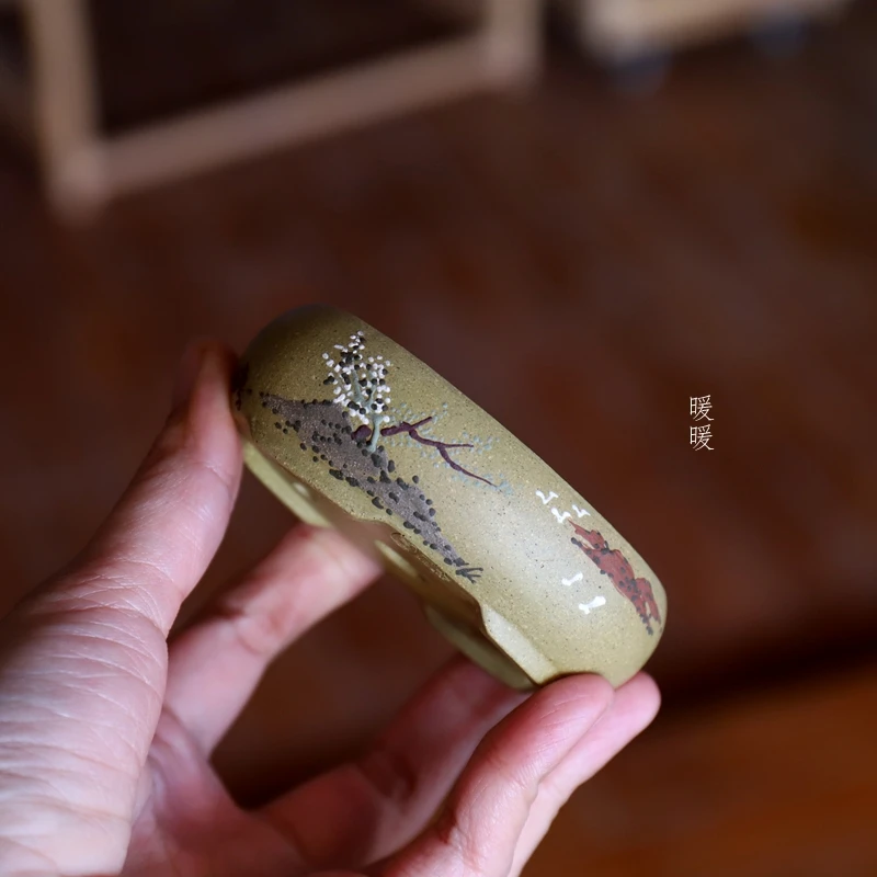 『鹅卵石盆』豆青泥 降坡泥 精品微型花盆 泥绘/刻绘