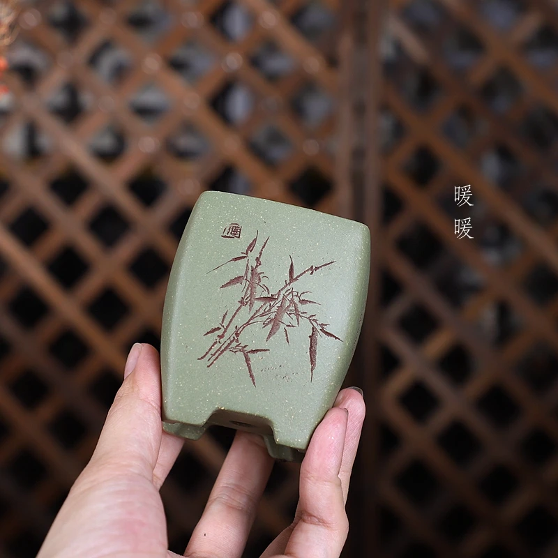 『掌中盆景/小高方』苏兵款精品刻绘手工紫砂小花盆 多肉绿植